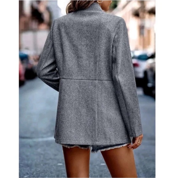 Classic Charcoal Herringbone Blazer Jacket Coat - Picture 6 of 8